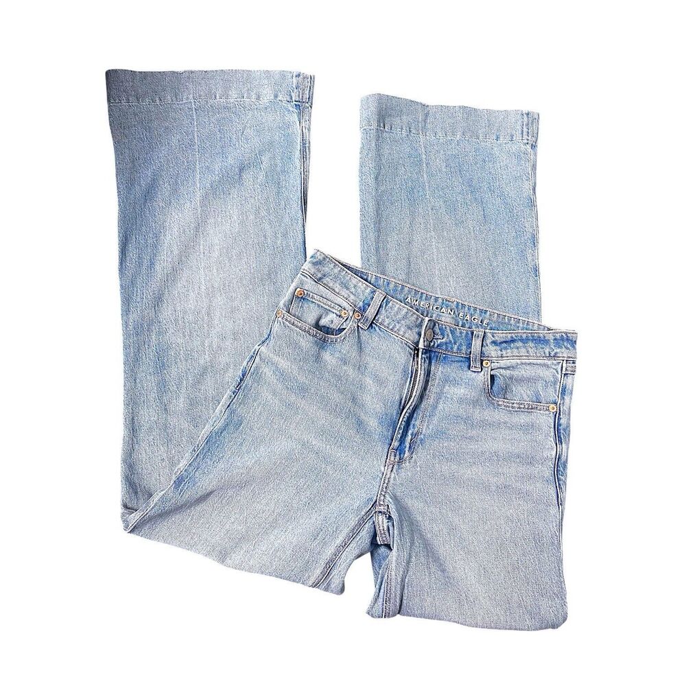 American Eagle Size 6 X-Long Light Wash Stretch Flare Jeans High Rise Y2K